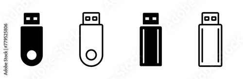 USB flash drive vector icon set. Memory card storage symbol. Portable USB illustration sign.