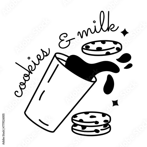 Beautifully designed glyph sticker of milk cookie 