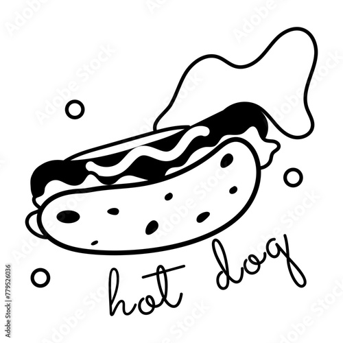 Easy to edit glyph sticker of hot dog 