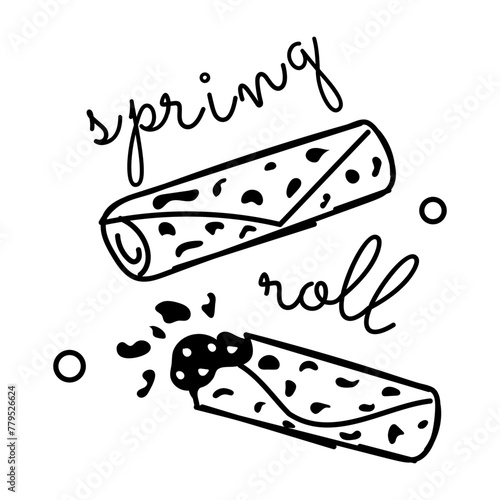 Trendy glyph sticker depicting spring rolls 