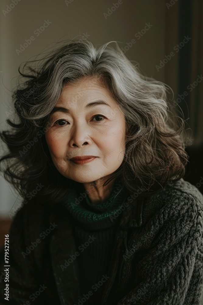 A woman with grey hair and a black jacket A woman with grey hair and a black jacket