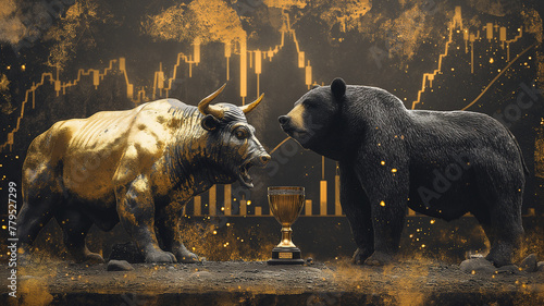 Two bears are fighting over a trophy