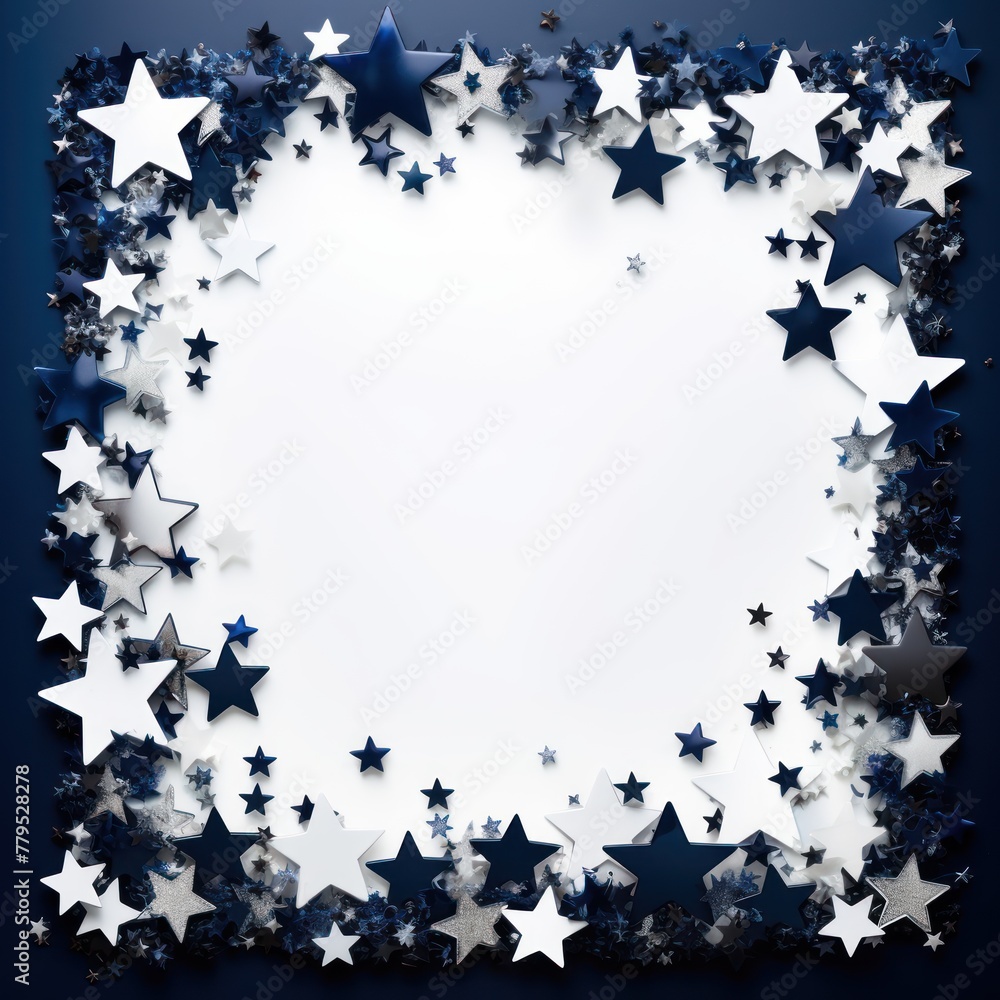 navy blue stars frame border with blank space in the middle on white background festive concept celebrations backdrop with copy space for text photo or presentation