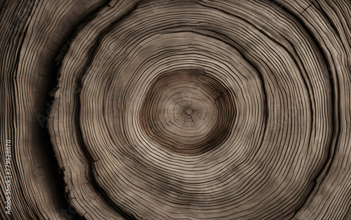 Warm gray cut wood texture. Detailed black and white texture of a felled tree trunk or stump. Rough organic tree rings with close up of end grain