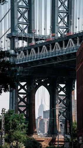 Vertical of Manhattan bridge in New York, US.