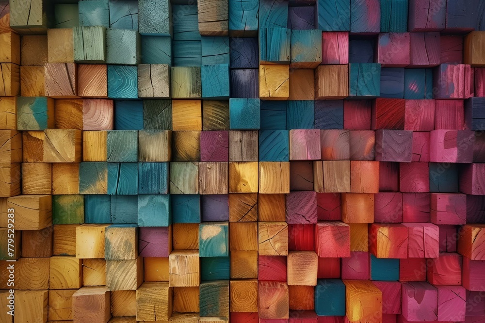 several wooden blocks are stacked on top of each other with the colors and shapes shown several wooden blocks are stacked on top of each other with the colors and shapes shown