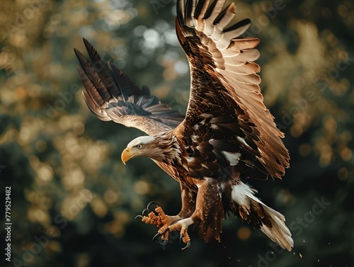 AI generated illustration of a hyperrealistic shot of an eagle about to hunt its prey