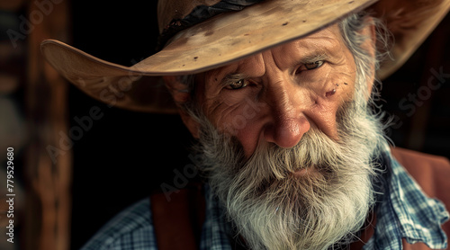 Intimate portrait of an old farmer from the southern United States, mature cowboy
