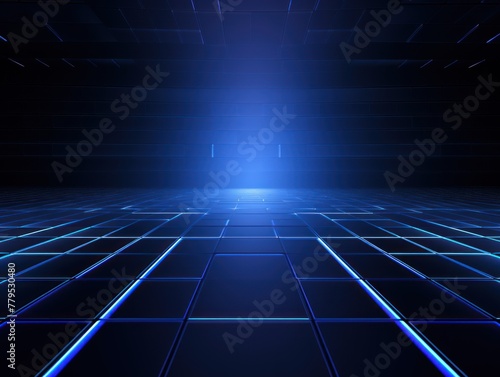 navy blue light grid on dark background central perspective, futuristic retro style with copy space for design text photo backdrop