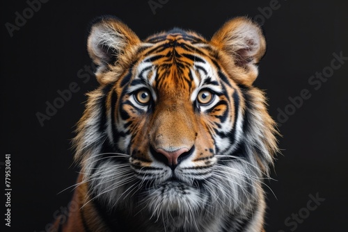 Majestic tiger close up on black background. Generative AI © Uliana