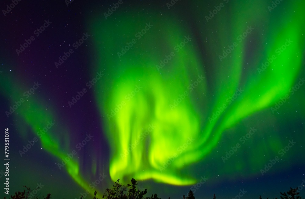 Green neon Aurora Borealis in the sky