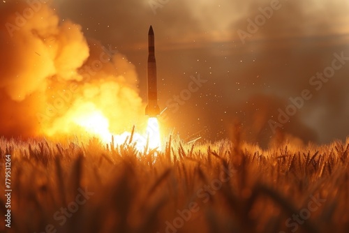Rocket launching into the sky. Generative AI photo