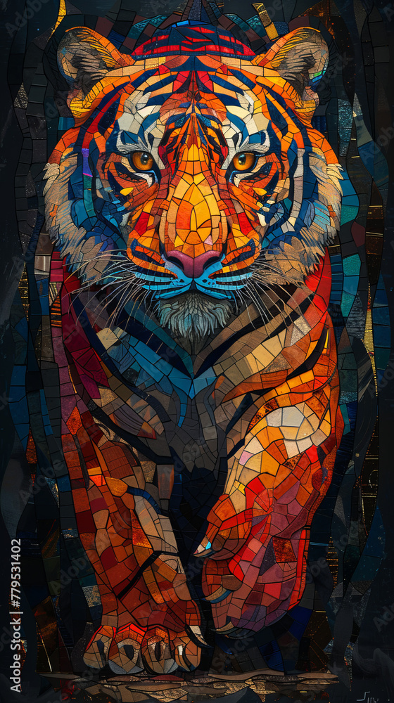 Fototapeta premium A colorful tiger is the main subject of this image