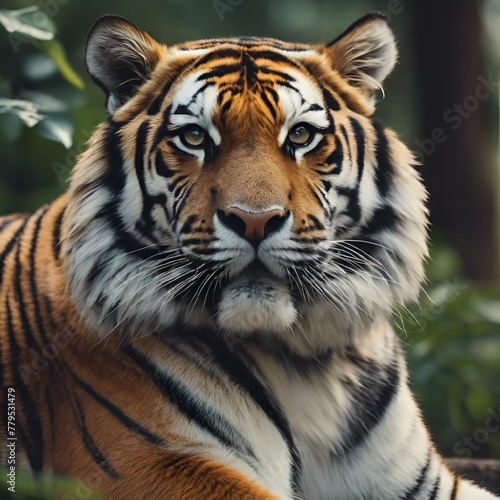 AI generated illustration of a Bengal tiger resting on green grass