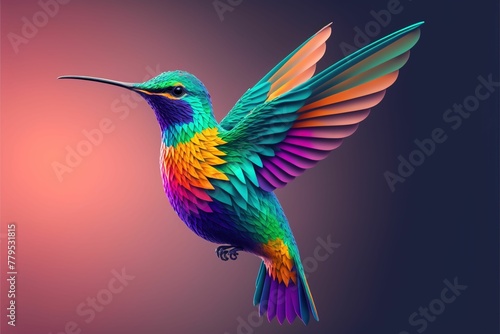 AI generated illustration of a bright colorful exotic hummingbird on a pink background © Wirestock