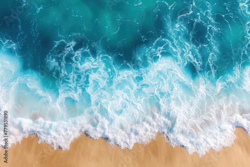 Aerial View of Beach With Waves. Generative AI
