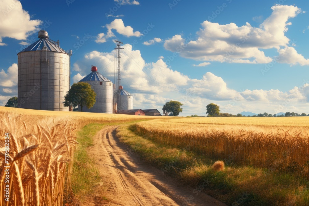 Farm Road Cutting Through Wheat Field. Generative AI Farm Road Cutting Through Wheat Field. Generative AI