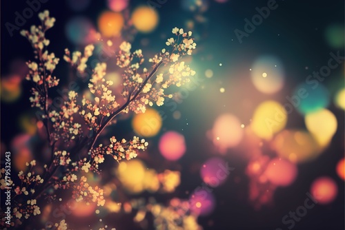AI generated illustration of a decorative spring bokeh background with flowering branches © Wirestock