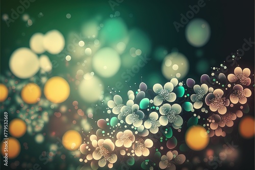 AI generated illustration of a bright bokeh background with blooming abstract flowers