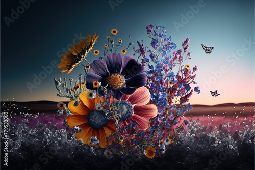 AI generated illustration of colorful gerbera daisies in the field