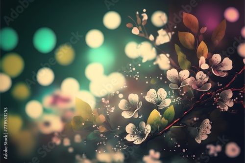 AI generated illustration of beautiful flowers with the bokeh lights in the background #779533253