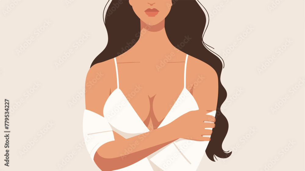 Woman covering her breast. Flat vector isolated on white