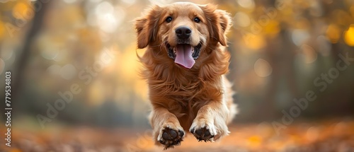 A retriever midjump with tongue out wearing a goofy expression. Concept A golden retriever jumping with its tongue out in a goofy expression