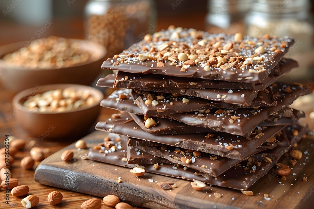 Stack of Chocolate Bars on Wooden Cutting Board