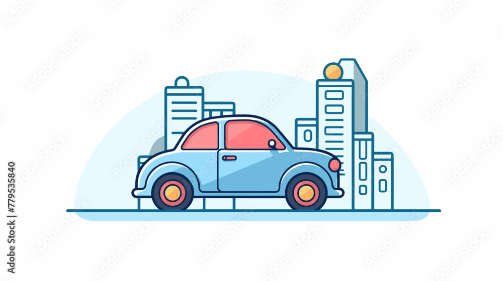 Car on the road. Vector illustration in flat design style. Car on the road.