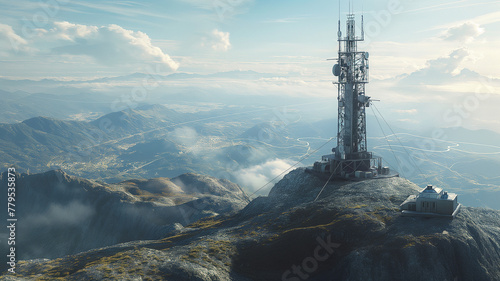 A tall tower is on top of a mountain photo