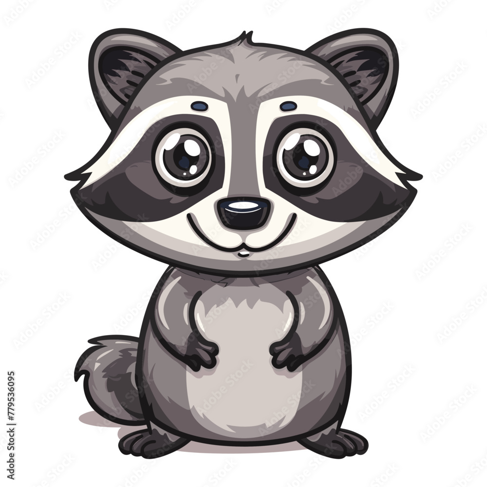 Cute raccoon isolated on white background. Vector cartoon illustration. Cute raccoon isolated on white background. Vector cartoon illustration.