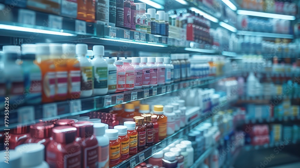A store shelf with many different types of vitamins and supplements