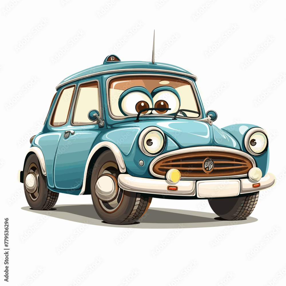 Cartoon car with funny face. Vector illustration in comic style.