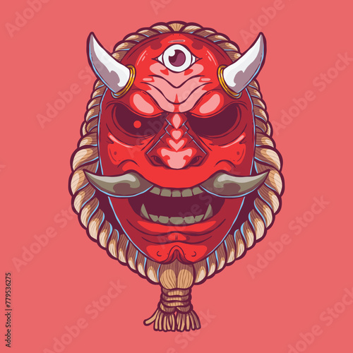 Red Samurai Mask vector illustration. Mascot, warrior, sticker design concept. (ID: 779536275)
