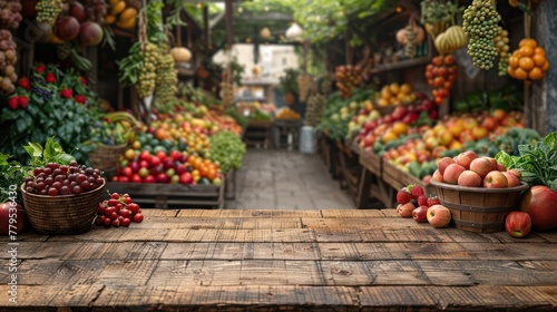 Product background with wooden table Fruit at the farmer s market.