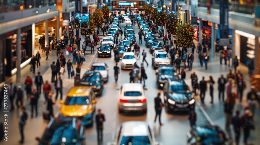 busy trade show, auto show, conference, indoors busy trade show, auto show, conference, indoors