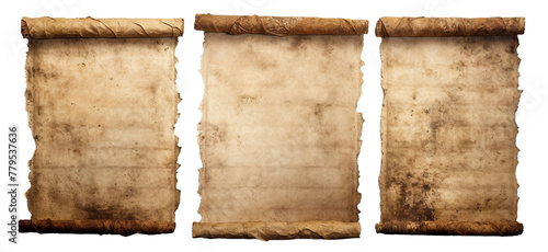 Set of ancient parchment scrolls, cut out