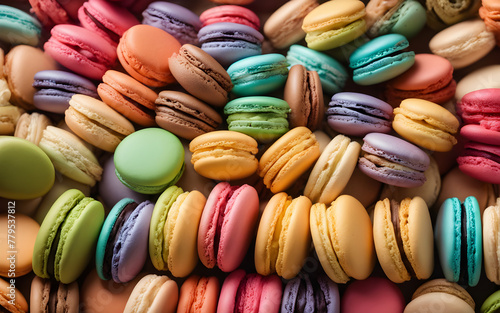 Brightly colored macarons in a row against a pastel background, symbolizing sweetness and indulgence