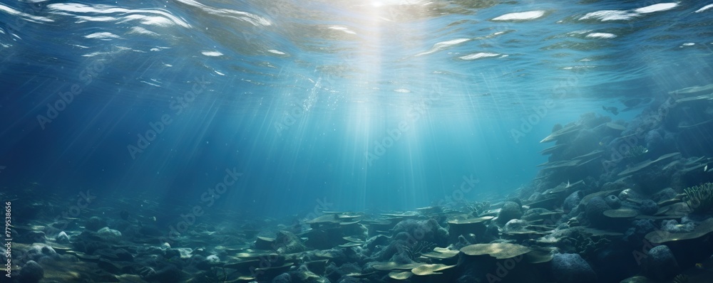 Underwater sea in blue sunlight