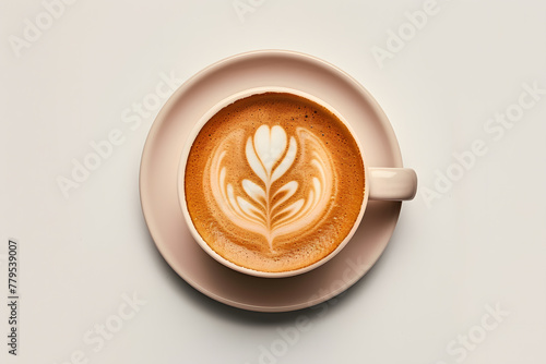 Top view cappuccino, coffee cup mockup isolated on background