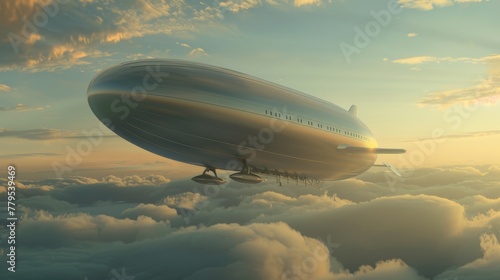 Majestic Airship Gliding Over Clouds at Sunset