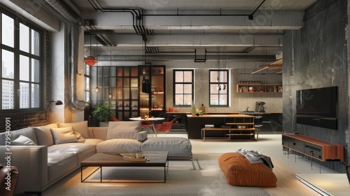 An urban chic studio apartment with exposed ductwork  AI generated illustration