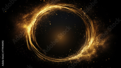 illustration of a golden circle is shown on black backgrounds with bright