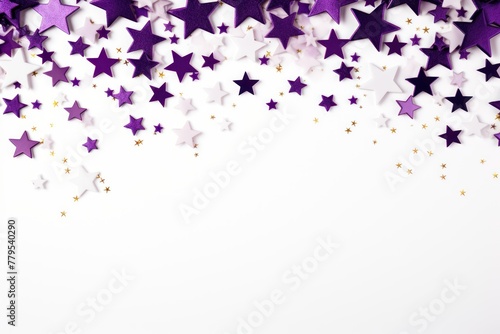 purple stars frame border with blank space in the middle on white background festive concept celebrations backdrop with copy space for text photo or presentation © Michael
