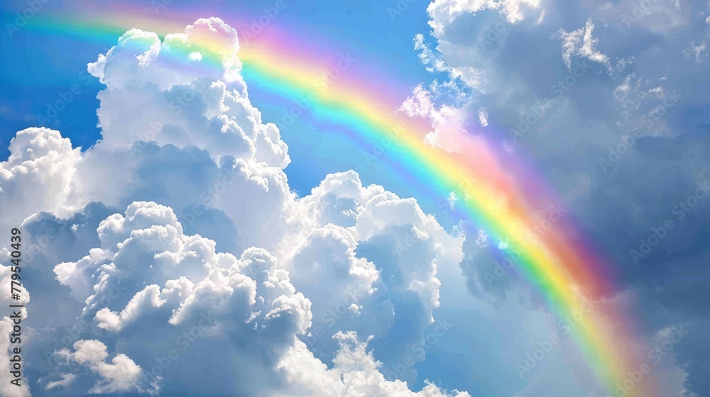 Colorful rainbows and fluffy clouds AI generated illustration Colorful rainbows and fluffy clouds AI generated illustration