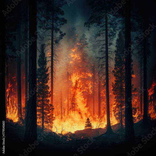 AI generated illustration of intensive forest fires
