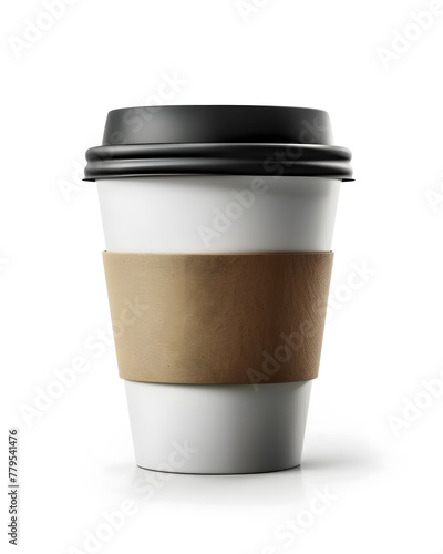 Coffee in takeaway paper cup side view isolated on white background