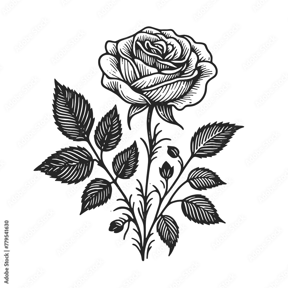 beautifully detailed engraved rose with buds and leaves, perfect for elegant themes sketch line art engraving generative ai raster illustration. Scratch board imitation. Black and white image. beautifully detailed engraved rose with buds and leaves, perfect for elegant themes sketch line art engraving generative ai raster illustration. Scratch board imitation. Black and white image.