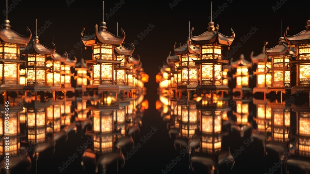 Eastern lanterns in a D formation  AI generated illustration
