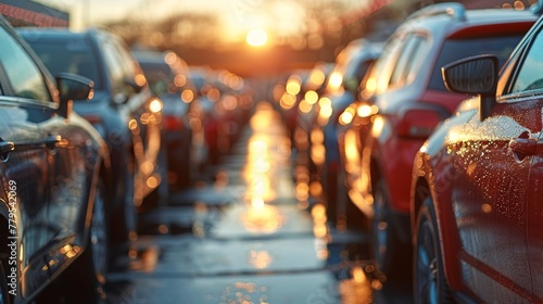 Vehicles lined up. Pre-owned auto market.